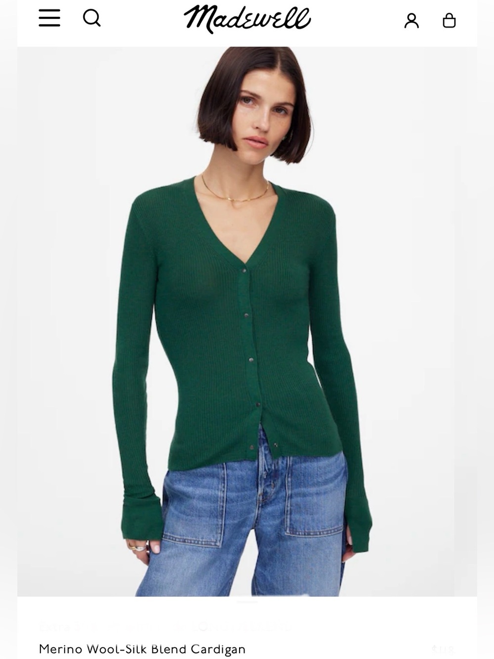 Madewell merino wool - silk blend cardigan sweater - mallard green - sz XL